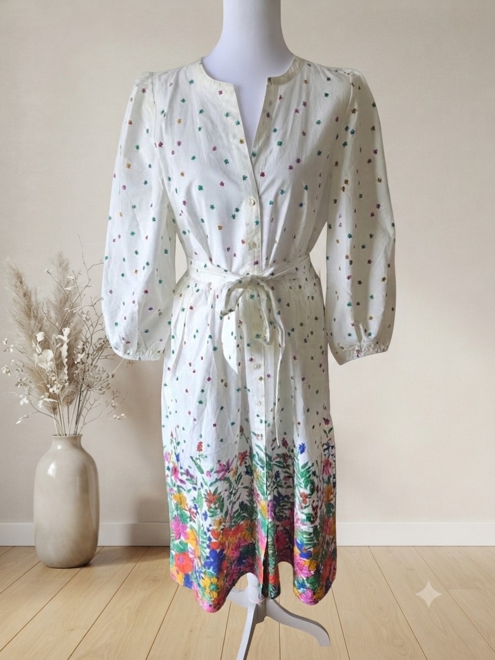 Talbots Blissful 100% Floral Poplin Midi Shirt Dress NWOT Size 8 Preppy Chic